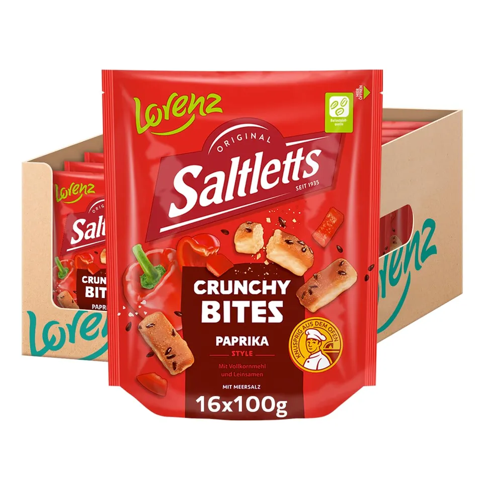 lorenz-saltletts-crunchy-bites-paprika-laugensnack-16-x-100-g-vegetarisch image 1