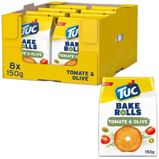 tuc-bake-rolls-tomato-olive-doppelt-gebackene-brotchips-8-x-150-g image 1