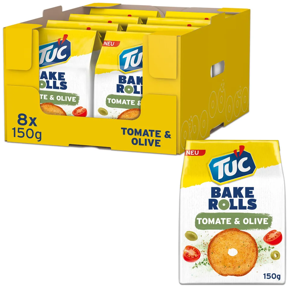 tuc-bake-rolls-tomato-olive-doppelt-gebackene-brotchips-8-x-150-g image 1