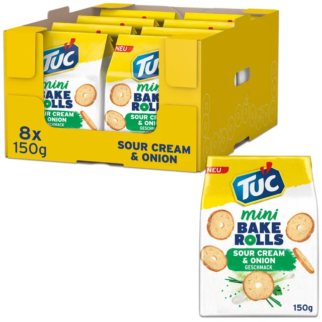 tuc-mini-bake-rolls-sour-cream-onion-doppelt-gebackene-brotchips-8-x-150-g image 1